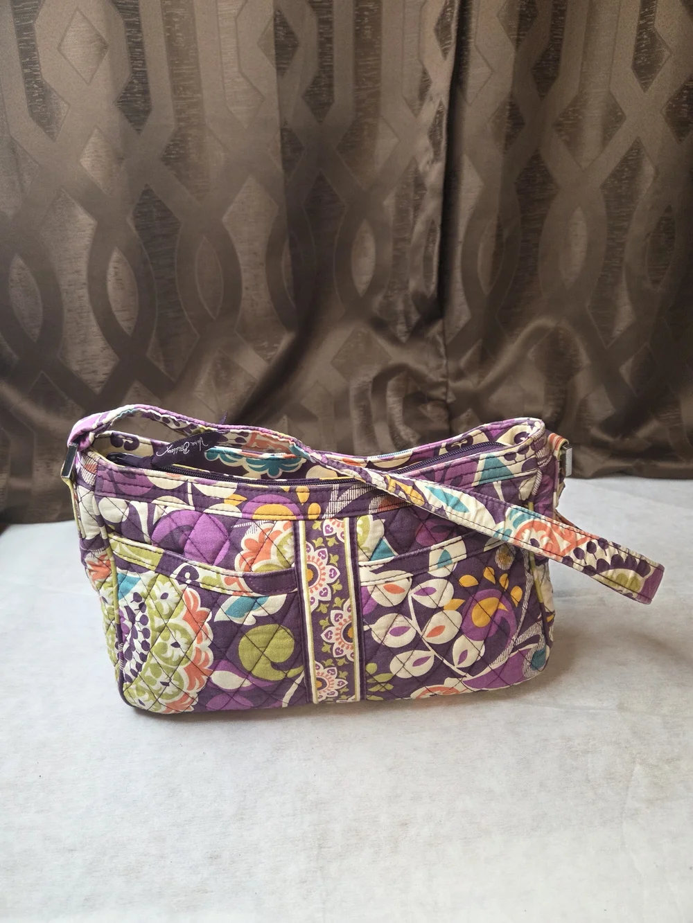 Vera Bradley Purple Quilted Floral Shoulder Bag-Corners Have Wear